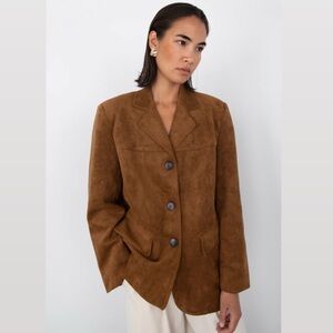 OAK + FORT Camel Oversized Vegan Suede Blazer- Medium